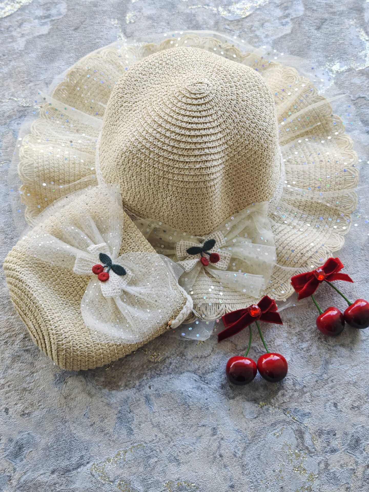 KİRAZ MODEL HASIR ŞAPKA HASIR ÇANTA SET