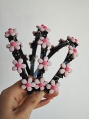 Pembe Çiçek Pens Mandallı Taç