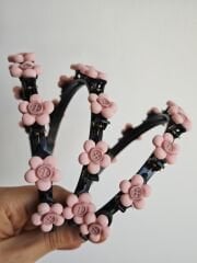 Düğme Detaylı Toz Pembe Pens Mandallı Taç
