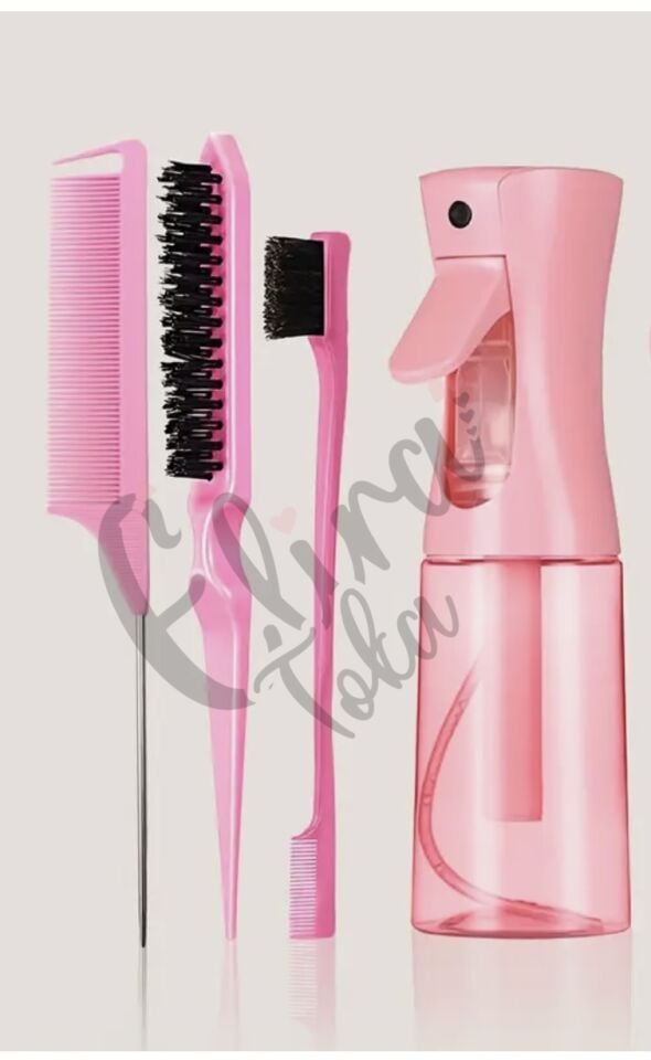 PEMBE RENK TARAK SETLİ SAÇ YAPMA SPREY ŞİŞESİ  SETİ