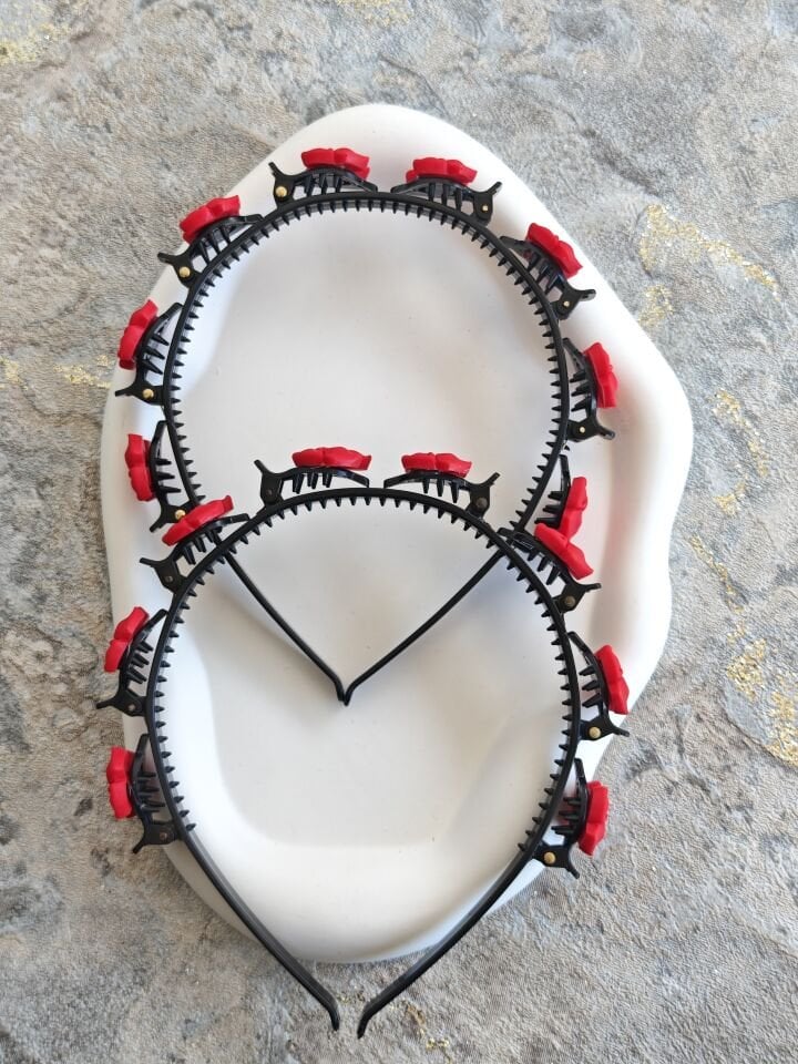 KIRMIZI KADİFE FİYONK MODEL PENS MANDALLI SAÇ BÜKÜCÜ TAÇ