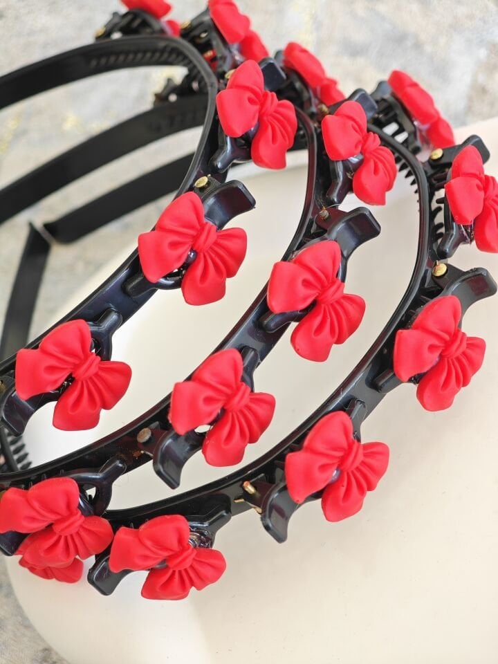 KIRMIZI KADİFE FİYONK MODEL PENS MANDALLI SAÇ BÜKÜCÜ TAÇ