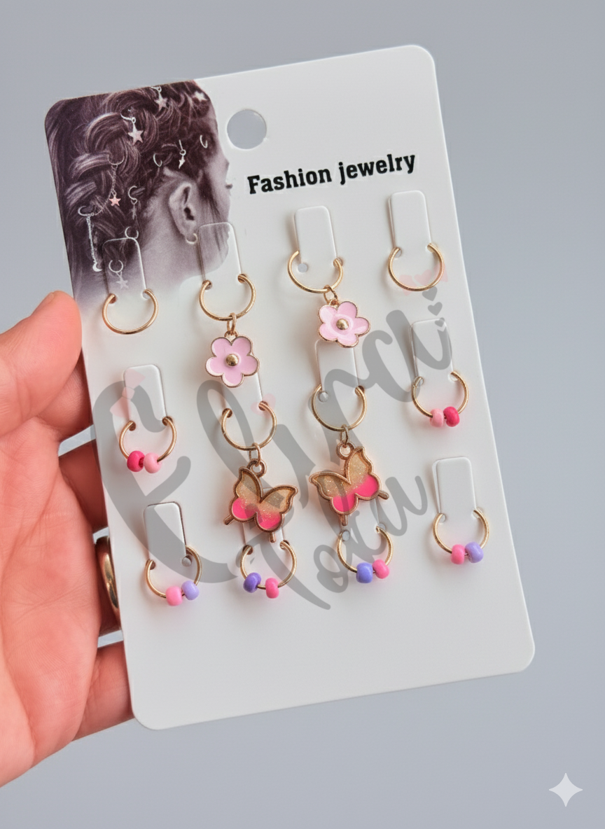 ÇİÇEKLİ KELEBEK MODEL SAÇ KÜPESİ ÖRGÜ SÜSÜ