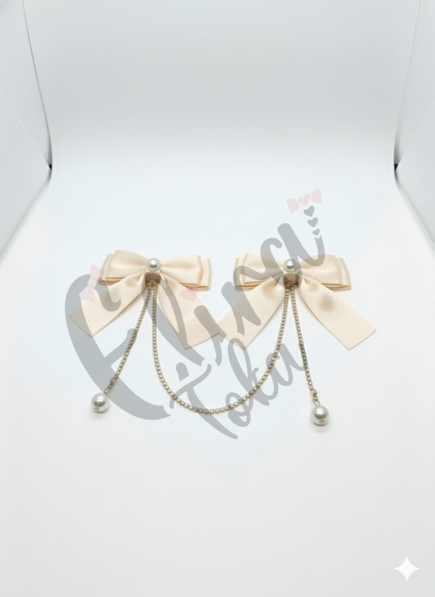 2 Lİ İNCİLİ TAŞLI PENS TOKA KREM RENK