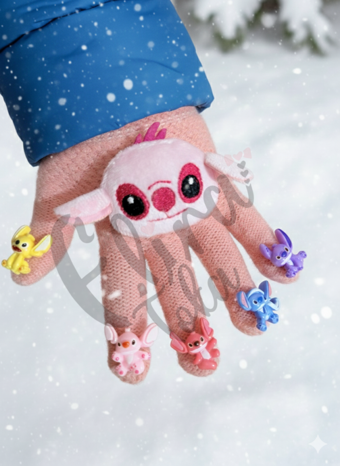 PEMBE RENK STİTCH AKSESUARLI ÇOCUK  ELDİVEN MODELİ