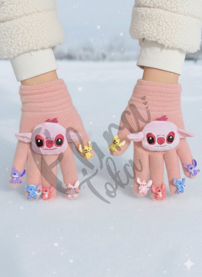 PEMBE RENK STİTCH AKSESUARLI ÇOCUK  ELDİVEN MODELİ