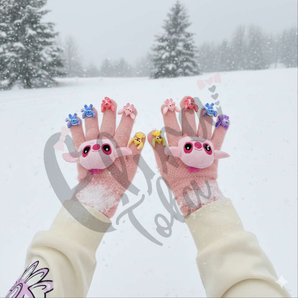 PEMBE RENK STİTCH AKSESUARLI ÇOCUK  ELDİVEN MODELİ