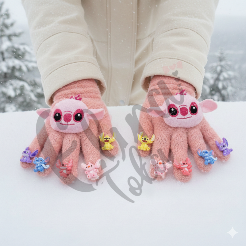 PEMBE RENK STİTCH AKSESUARLI ÇOCUK  ELDİVEN MODELİ