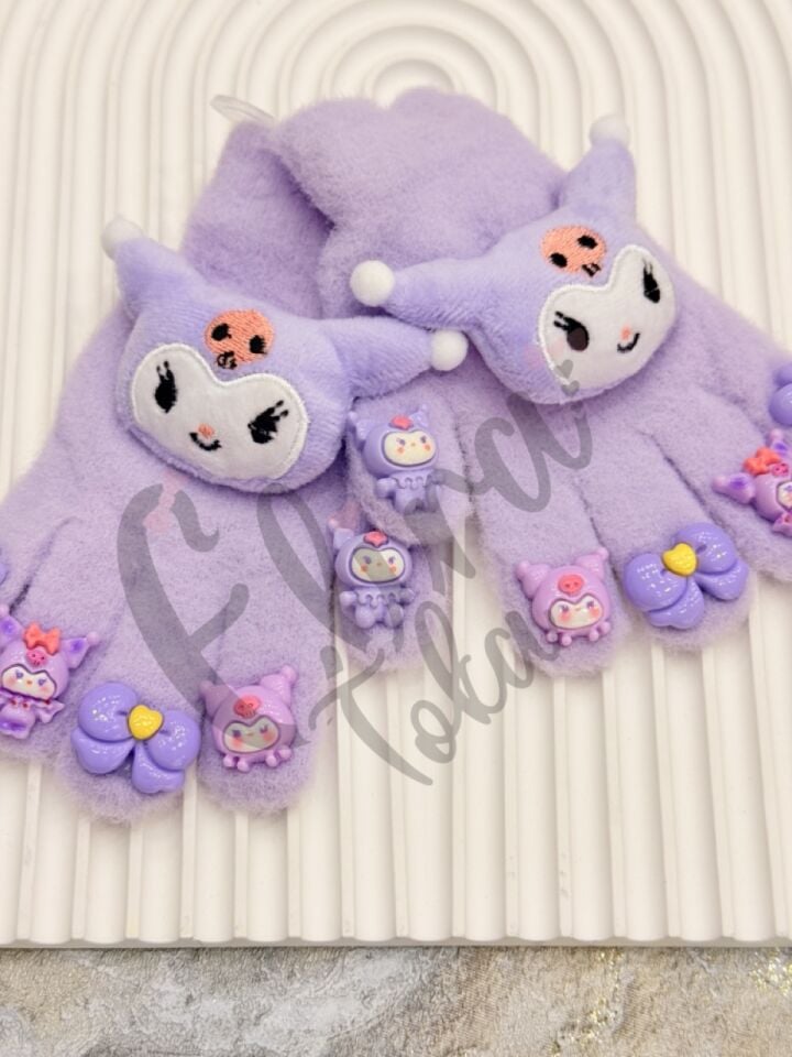 KUROMİ MODEL AKSESUARLI ÇOCUK ELDİVENİ MOR RENK