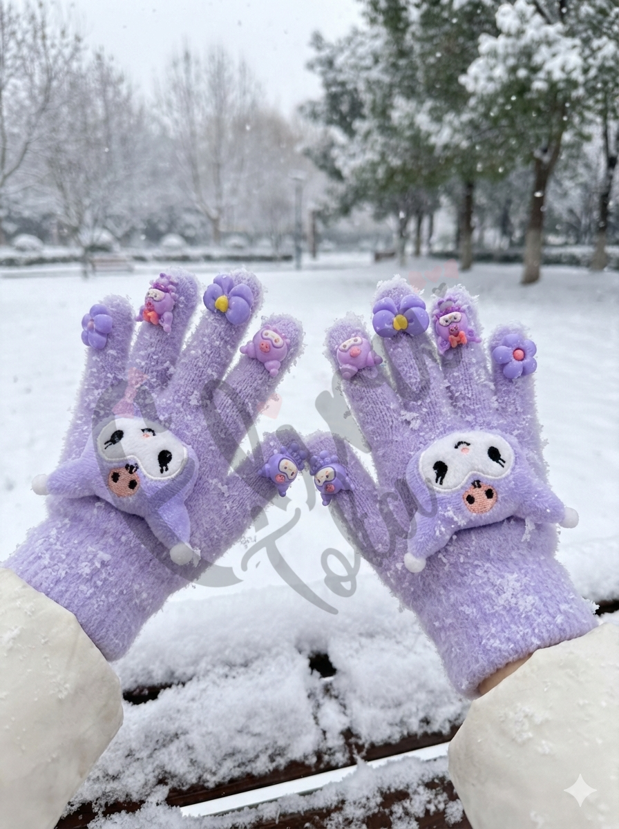 KUROMİ MODEL AKSESUARLI ÇOCUK ELDİVENİ MOR RENK