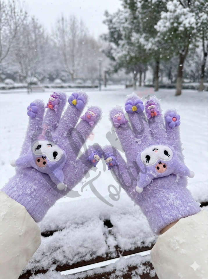 KUROMİ MODEL AKSESUARLI ÇOCUK ELDİVENİ MOR RENK