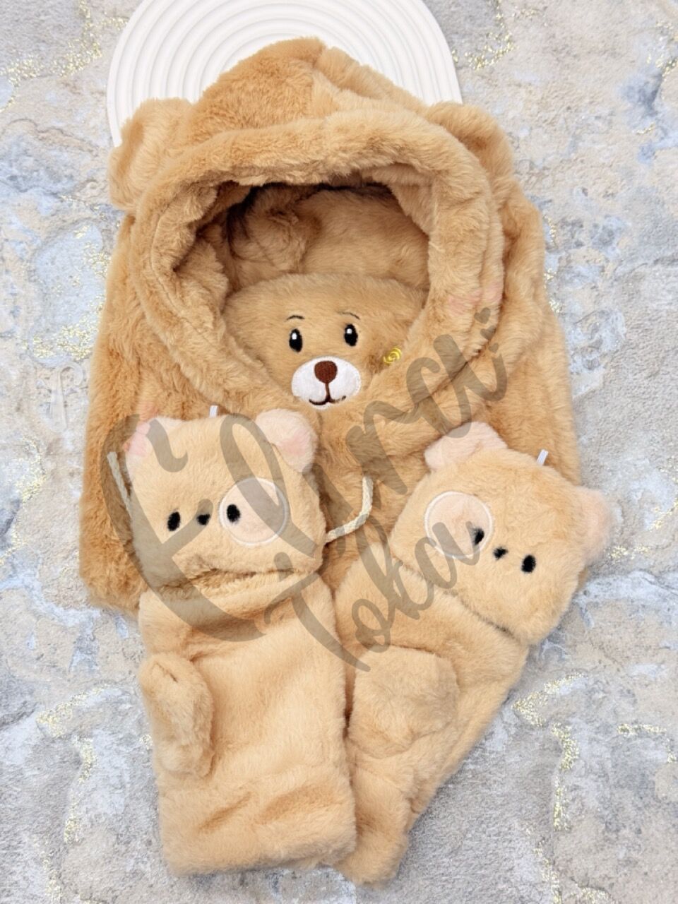 ATKILI ŞAPKALI BERE KAHVE RENK ELDİVENLİ SET