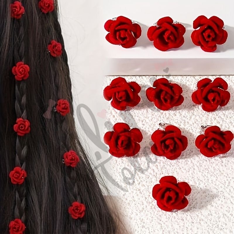 KADİFE GÜL MODEL 10 LU SAÇ KÜPESİ SÜSÜ