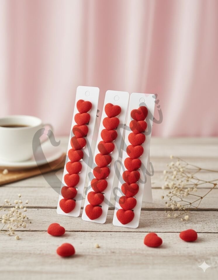 KADİFE KALP MODEL SAÇ KÜPESİ 10 LU KART