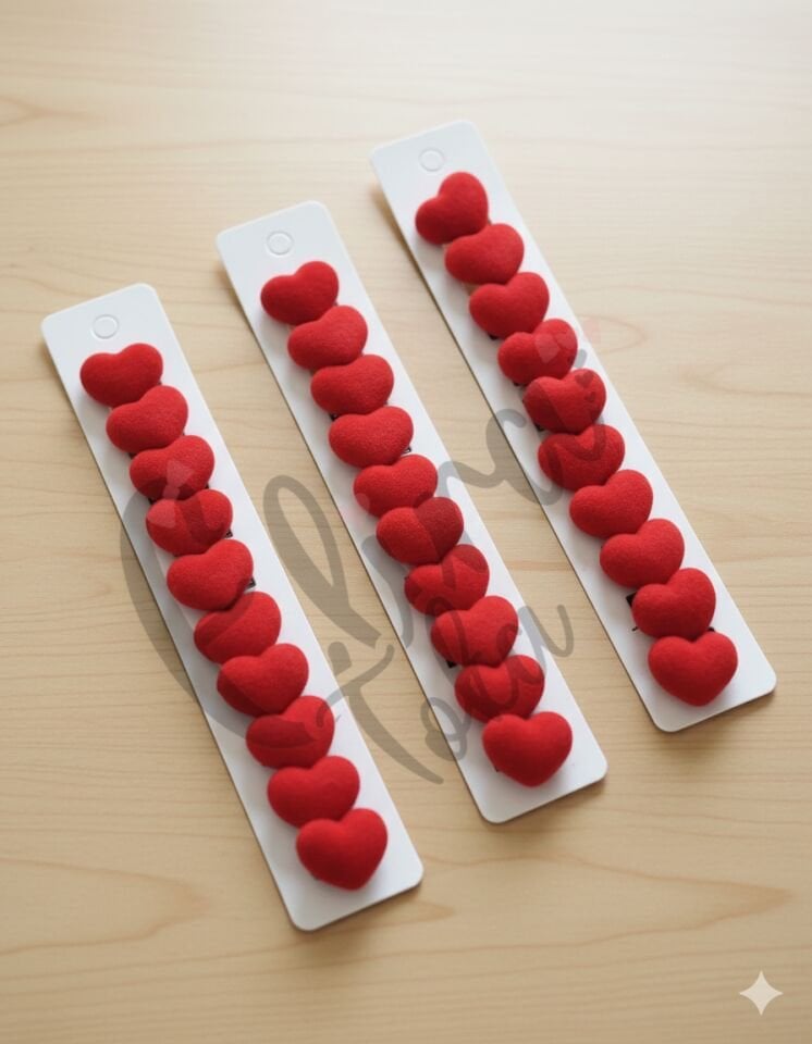 KADİFE KALP MODEL SAÇ KÜPESİ 10 LU KART