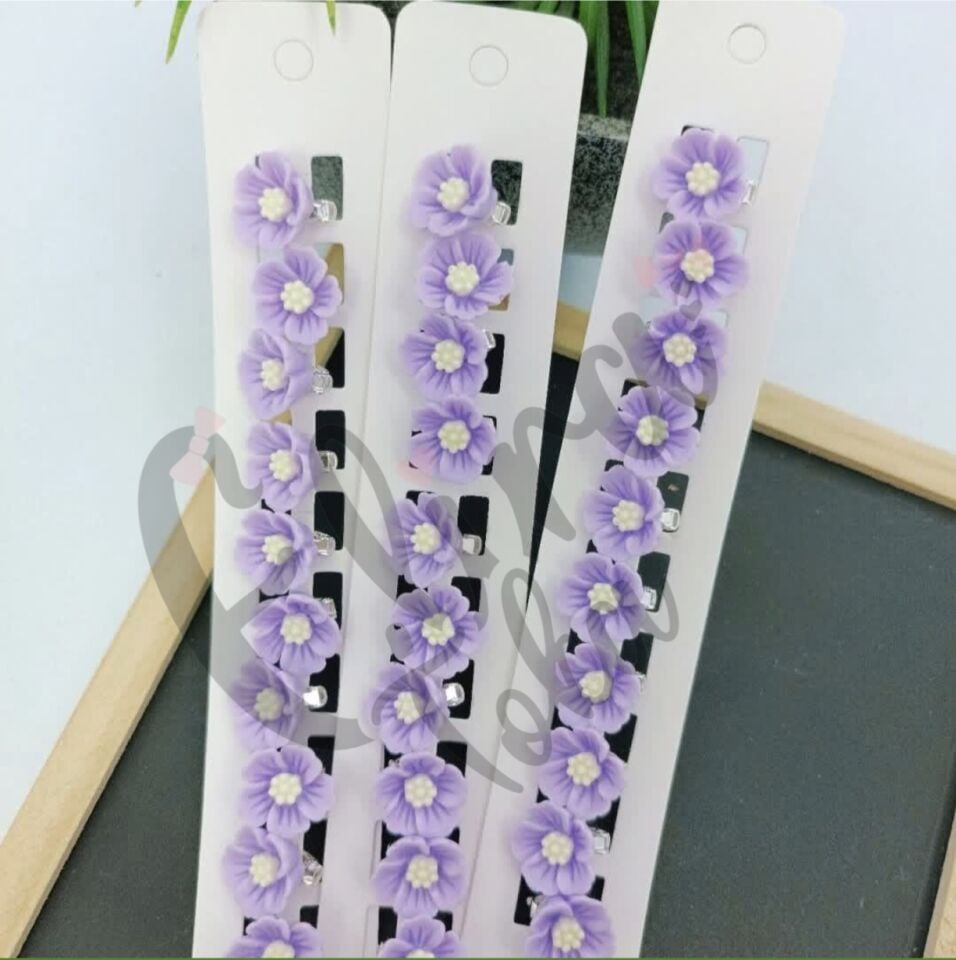 MOR RENK ÇİÇEK MODEL 10 LU SAC KÜPESİ SAÇ BONCUĞU