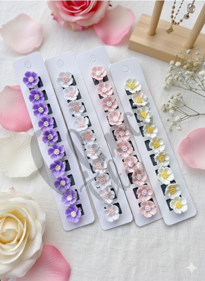 MOR RENK ÇİÇEK MODEL 10 LU SAC KÜPESİ SAÇ BONCUĞU