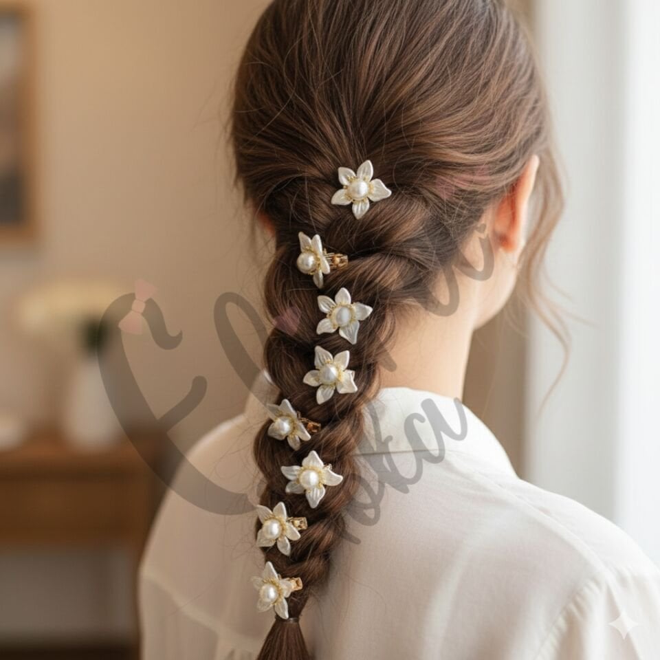 İNCİLİ ÇİÇEK MODEL 10 LU KART SAC KÜPESİ SAÇ TOKASI