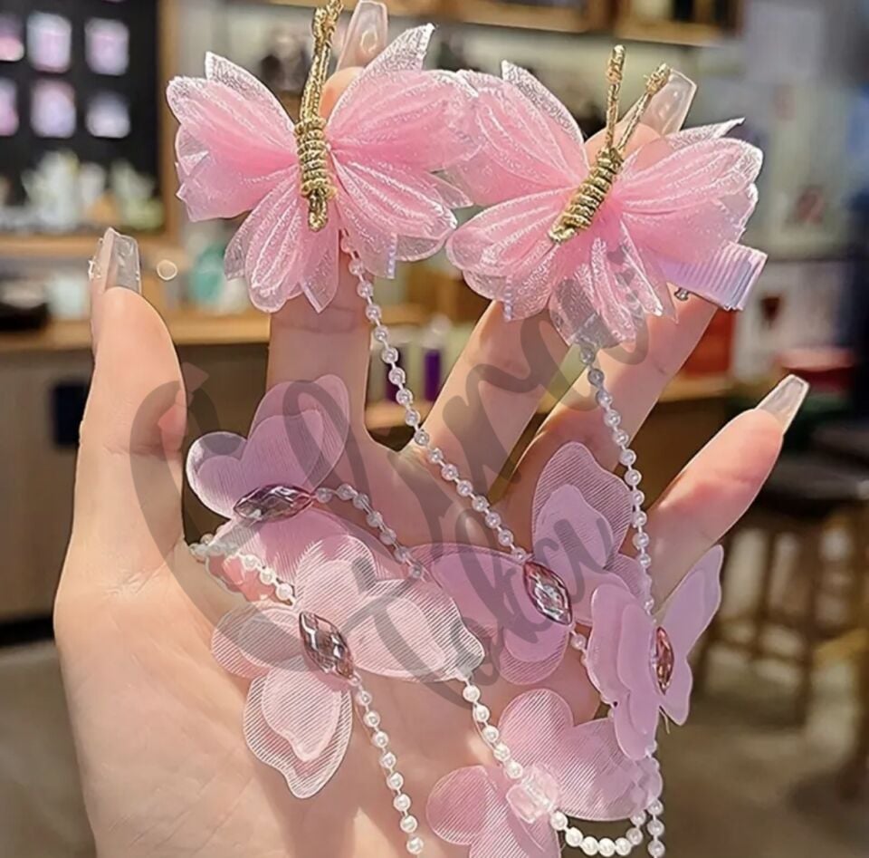 TÜL KELEBEK MODEL ÖRGÜ TOKASI 2 Lİ PENS