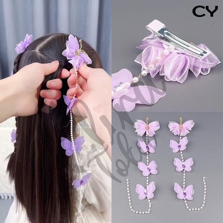 TÜL KELEBEK MODEL ÖRGÜ TOKASI MOR 2 Lİ PENS