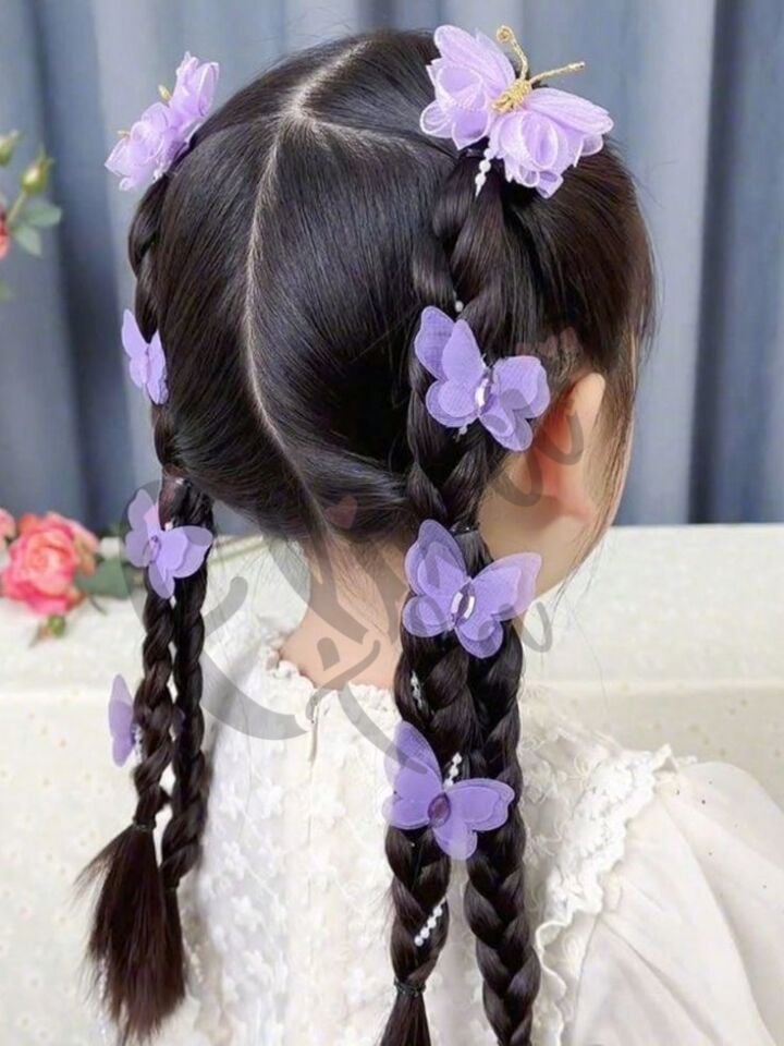 TÜL KELEBEK MODEL ÖRGÜ TOKASI MOR 2 Lİ PENS