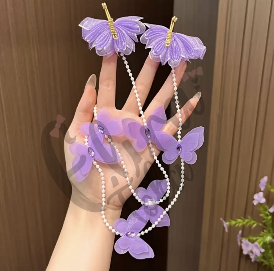 TÜL KELEBEK MODEL ÖRGÜ TOKASI MOR 2 Lİ PENS