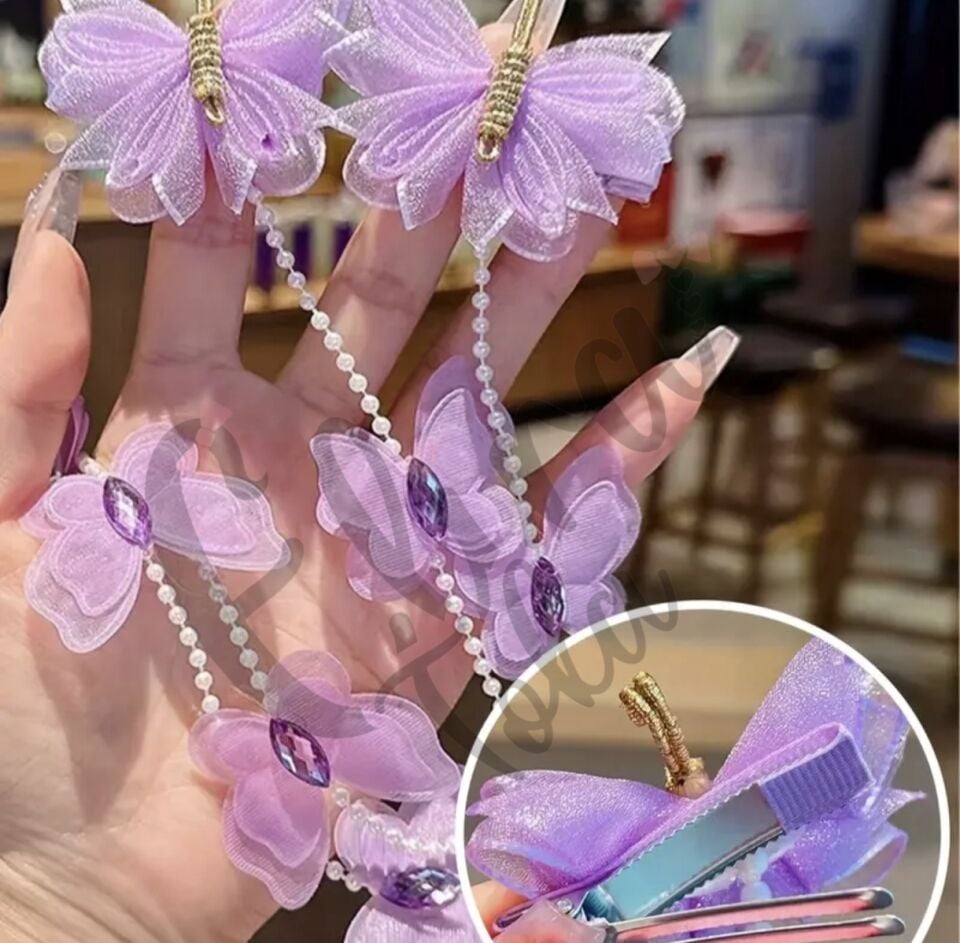 TÜL KELEBEK MODEL ÖRGÜ TOKASI MOR 2 Lİ PENS