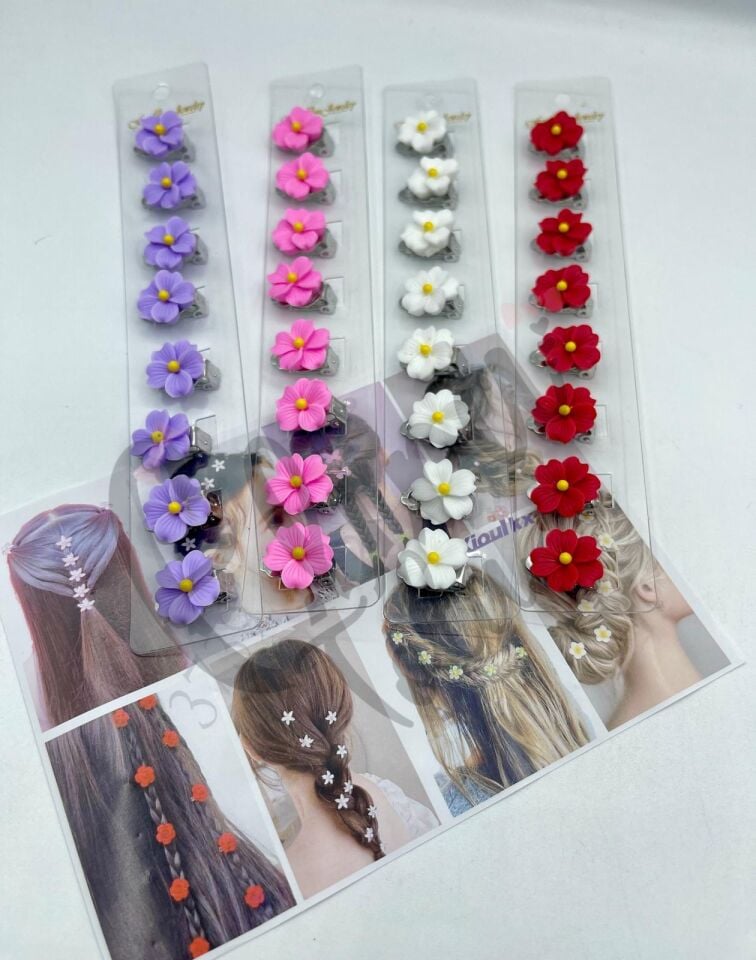 MİNİ ÇİÇEK SAÇ KÜPESİ 8 Lİ KART SAÇ SÜSÜ