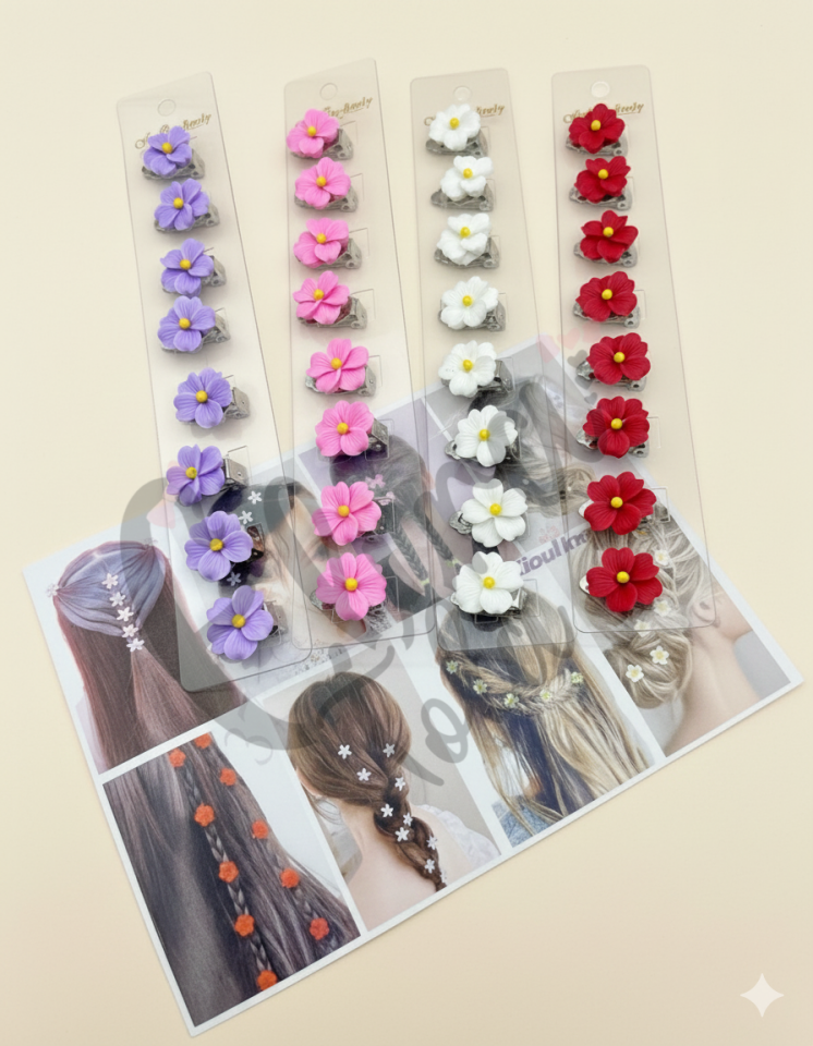 MİNİ ÇİÇEK SAÇ KÜPESİ 8 Lİ KART SAÇ SÜSÜ