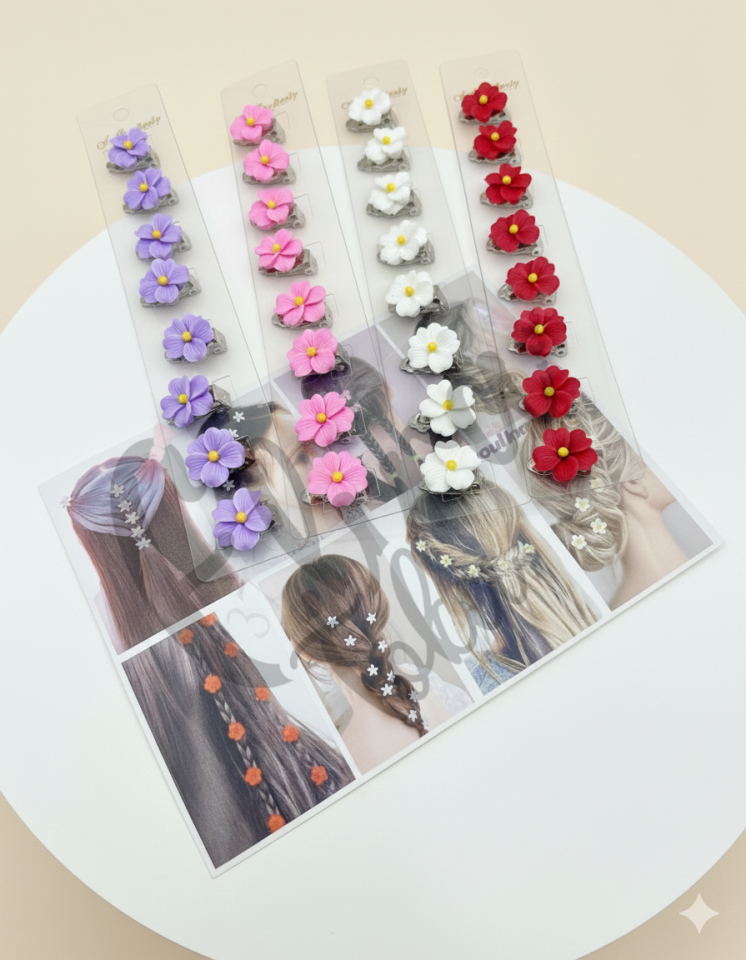 MİNİ ÇİÇEK SAÇ KÜPESİ 8 Lİ KART SAÇ SÜSÜ