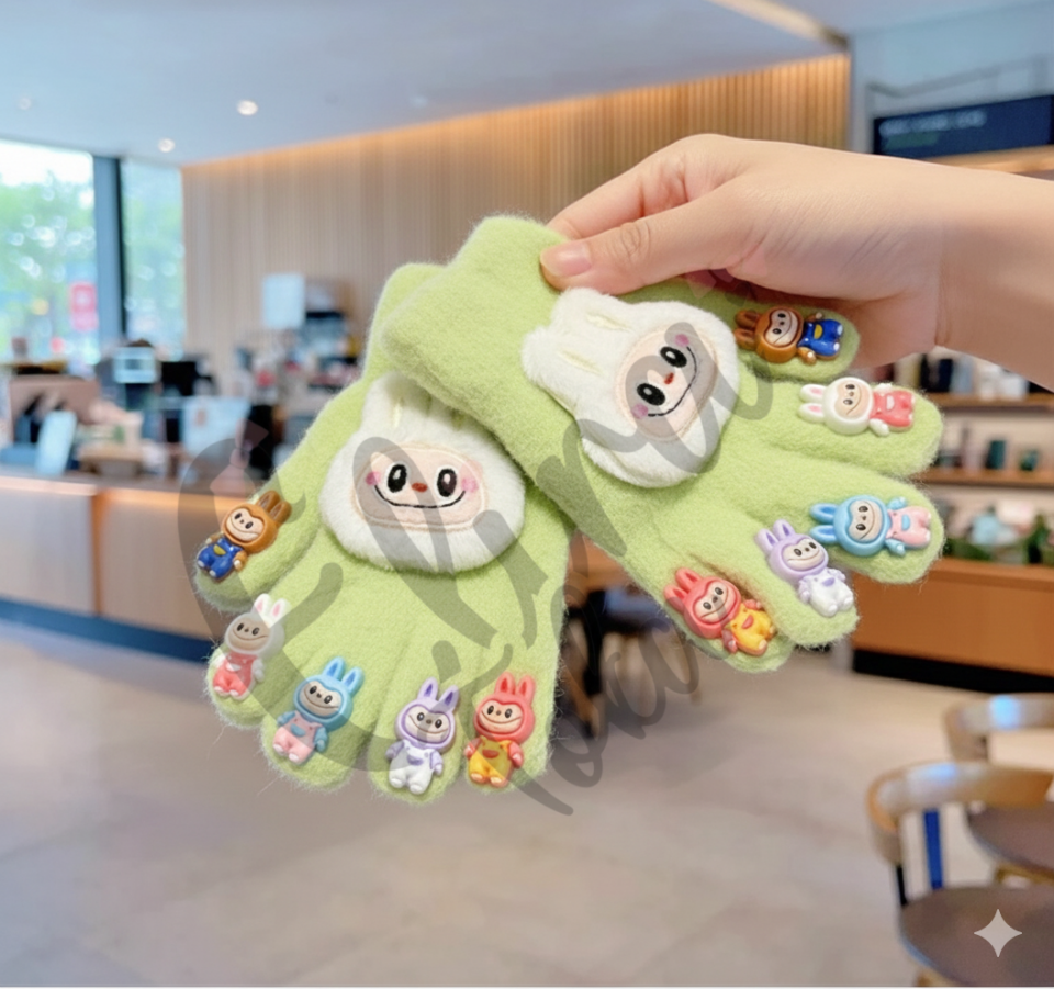 YEŞİL RENK UNISEX LİKRALI LABUBU MODEL ÇOCUK ELDİVEN