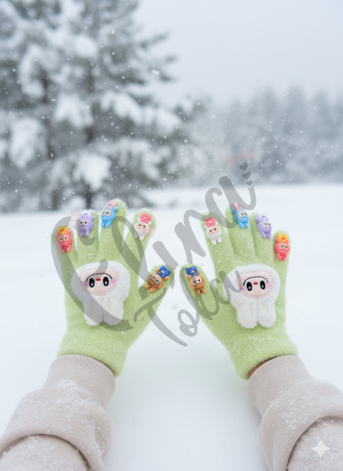 YEŞİL RENK UNISEX LİKRALI LABUBU MODEL ÇOCUK ELDİVEN