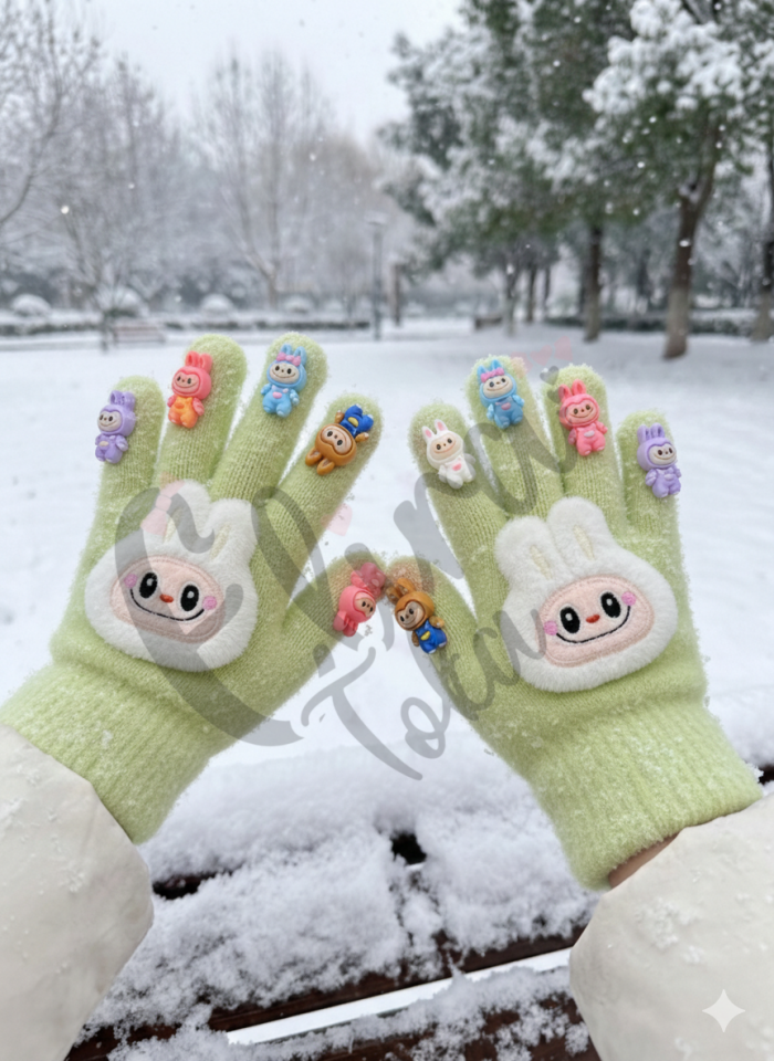 YEŞİL RENK UNISEX LİKRALI LABUBU MODEL ÇOCUK ELDİVEN