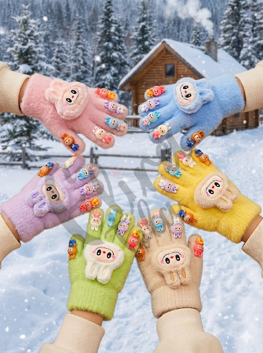 PEMBE RENK KIZ ÇOCUK LABUBU MODEL ÇOCUK ELDİVENİ