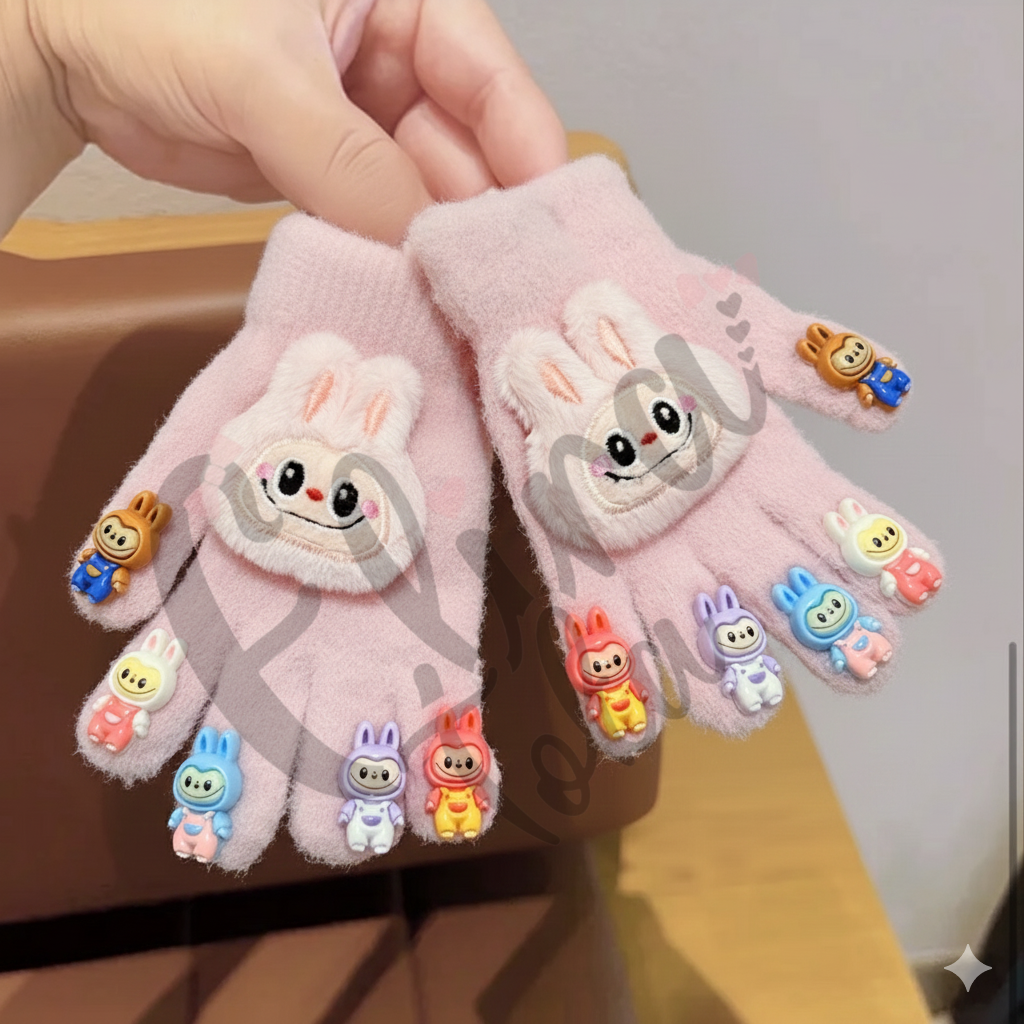 PEMBE RENK KIZ ÇOCUK LABUBU MODEL ÇOCUK ELDİVENİ