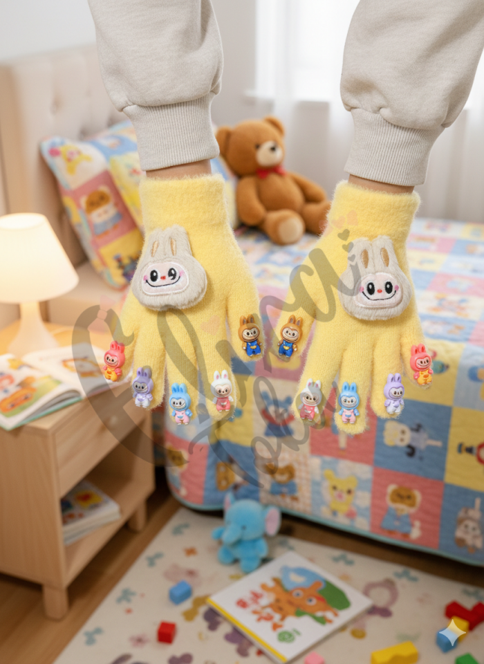 SARI RENK LABUBU MODEL UNISEX ÇOCUK ELDİVENİ