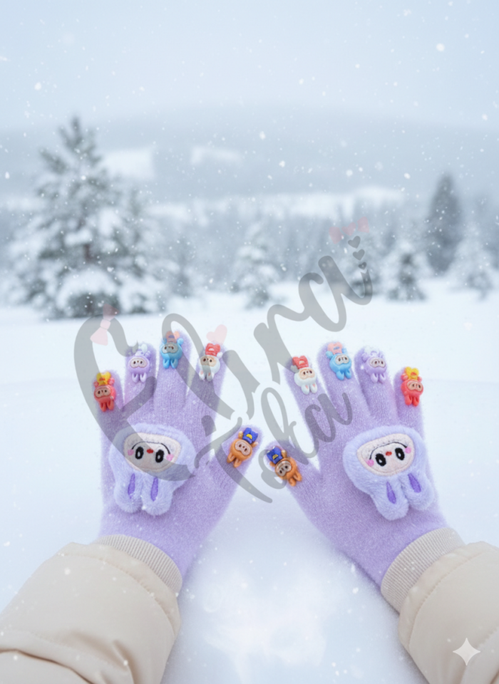 MOR RENK KIZ ÇOCUK LABUBU MODEL ÇOCUK ELDİVENİ