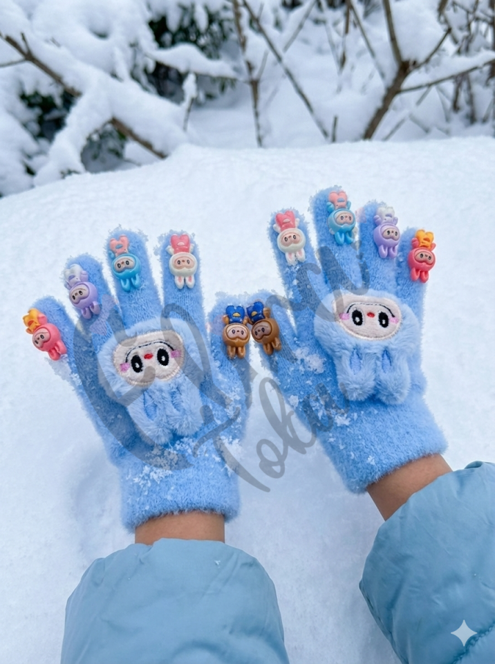 MAVİ RENK LABUBU MODEL OYUNCAKLI ÇOCUK ELDİVENİ