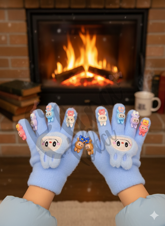 MAVİ RENK LABUBU MODEL OYUNCAKLI ÇOCUK ELDİVENİ