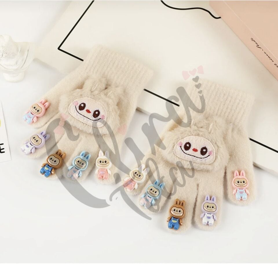 KREM RENK OYUNCAKLI LABUBU ÇOCUK ELDİVENİ